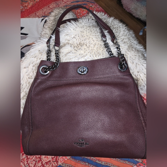 Coach Turnlock Edie Deep Purple Shoulder Bag Handbag Purse - Picture 1 of 9